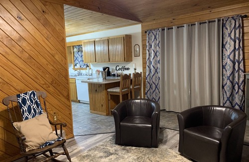 Heavener Cabin | Cabin at Runestone Hideaway just steps from Heavener Runestone Park.