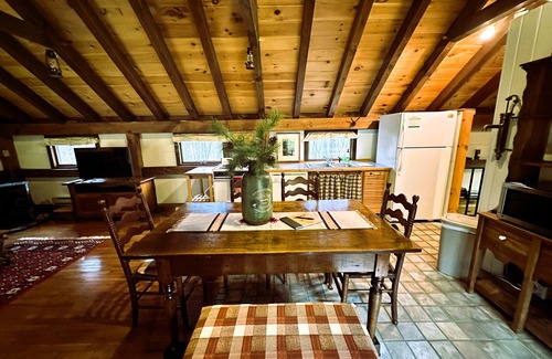 Jay Cabin | Camp Creaky Birch, cozy 2-bedroom cabin with privacy, firepit and deck.