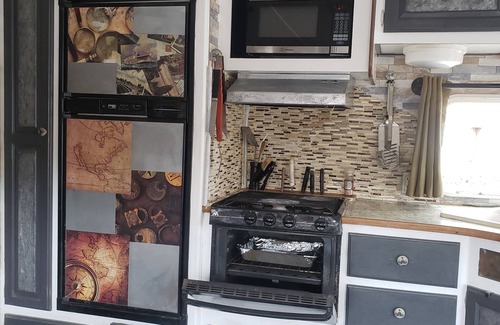 Eastside Promise Neighborhood RV Rental | Camper located inside Texas Renasaince Faire. Set up and ready to enjoy