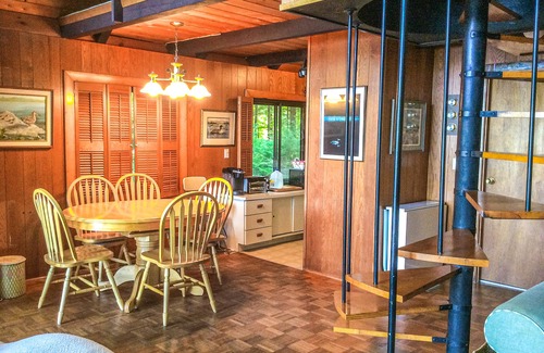 Meredith Cottage | Chalet-style lakefront home with private dock, beach, kayak, canoe & epic view