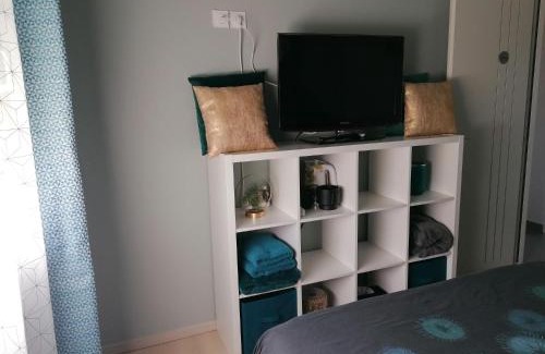 Doissin House | chambre privée bleue avec piscine