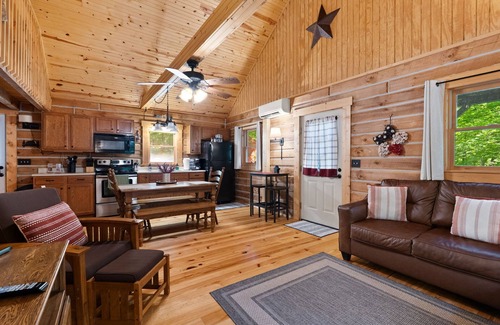 Birdseye Cabin | Charming cabin that has beds for 8 guests, many parking spaces, cozy fire pit