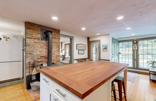 Chester House | Charming farmhouse, riverfront, views, woodstove, w/d, wifi, TV, kitchen, deck