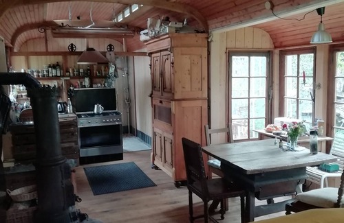 Alzenbach Cabin | Circus wagon star tent with sauna. Very spacious with pavilion.