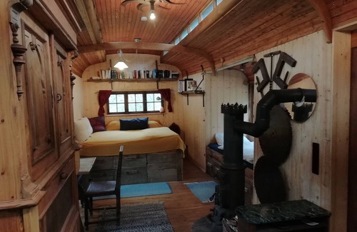 Alzenbach Cabin | Circus wagon star tent with sauna. Very spacious with pavilion.