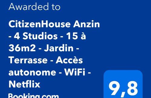Anzin Apartment | CitizenHouse Anzin - 4 Studios - 15 à 36m2 - Jardin - Terrasse - Accès autonome - WiFi - Netflix