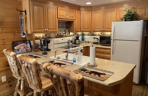 Dugspur Cabin | Couple’s Romantic Mountain River Cabin w/Rustic Q Bed that’s Knotty & Nice.