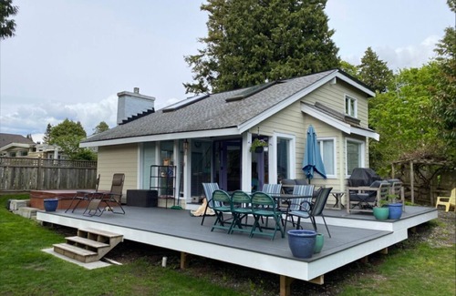 Crescent Beach House | Cozy cottage 100 steps to beach! Great outdoor space w/deck, hot tub & gas fire!