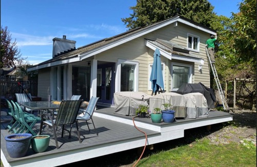 Crescent Beach House | Cozy cottage 100 steps to beach! Great outdoor space w/deck, hot tub & gas fire!