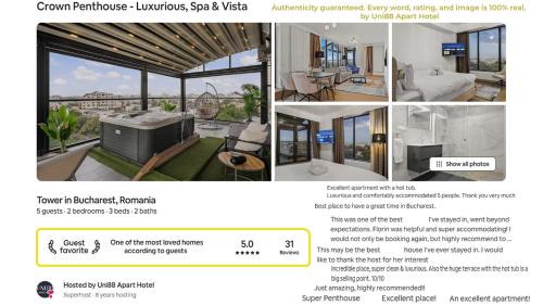 Bucharest City-Centre Apartment | Crown Penthouse - Luxurious, Spa & Vista , by Uni88 ApartHotel