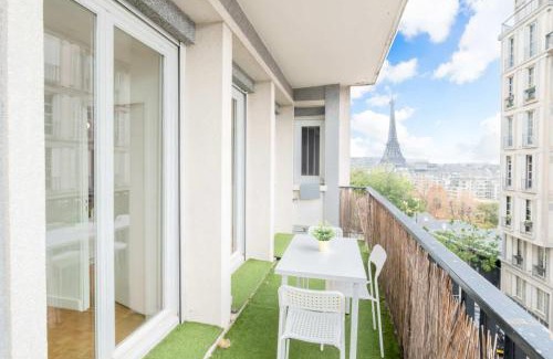 16th Arrondissement Apartment | Eiffel View Chic 2BR with Balcony