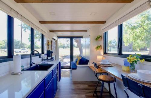 Waco House | Elegant Container Tiny House Yellow & Blue
