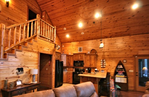 Vian Cabin | Family friendly log home has great lake views from huge deck!