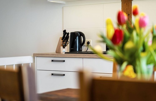 Steinbergkirche Apartment | Favorite place by the sea - west barn on Mühlendamm with sea view, stove and sauna