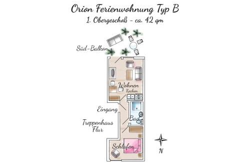 Spiekeroog Apartment | Gästehaus Orion - Wohnung 10