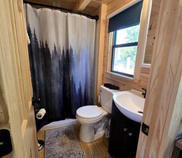 Bath House | Incredible Modern Tiny Log Cabin near the Ammonoosuc River for a Romantic Getaway in New Hampshire