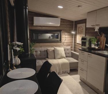Kolari Ski Chalet | Lapland Riverside Cabin 4 HILLA , Ylläs, Tiny Home with Sauna, Fireplace, Terrace, BBQ, Wifi, Ski, Fishing, Pets OK