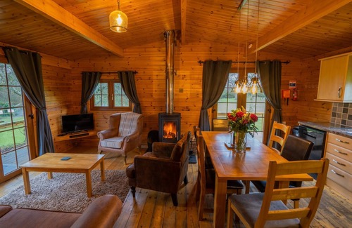 East Huntspill Apartment | Large three bedroom log cabin with private hot tub and decking over looking the beautiful river Brue
