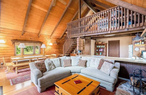 Great Cacapon Cabin | Log Cabin w Loft, Hot Tub, Deck, Fire Pit, & WiFi
