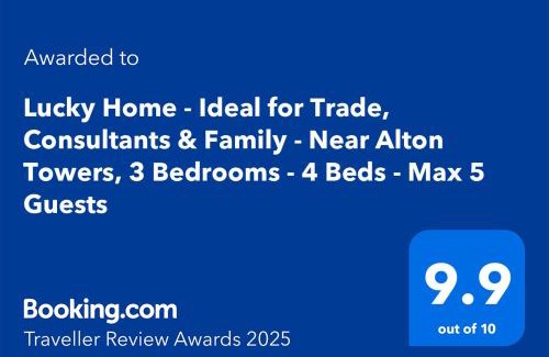 Stoke-on-Trent House | Lucky Home - Ideal for Trade, Consultants & Family - Near Alton Towers, 3 Bedrooms - 4 Beds - Max 5 Guests