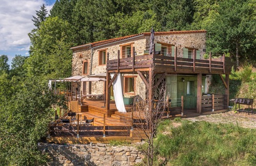 Saint-Prejet-Armandon House | Luxury atypical stone house in a hamlet with view and fireplace