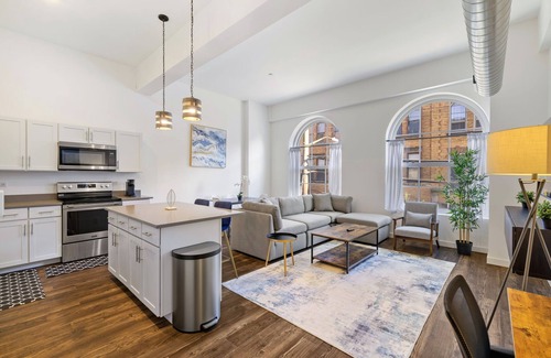 Manchester Apartment | Luxury Loft with Arched Windows Near Downtown and Stadiums