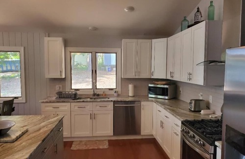 Littleton House | Main lake view, private beach and dock at Lake Gaston. Pet-Friendly!