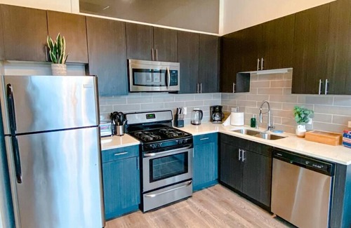 Near South Side Apartment | McCormick Place Patio skyline unit with optional Parking for up to 6 people