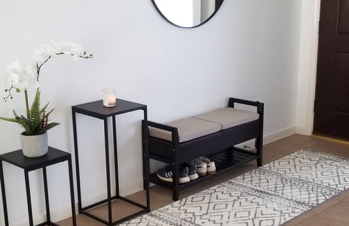 Pearland House | Modern 2br house with glass fireplace and patio.