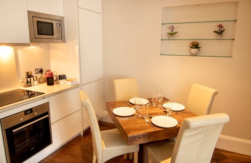 St. Pancras Apartment | Modern apartment with sofa bed, patio and private entrance