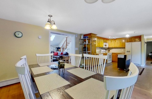 Warrensburg House | Mountain-view house with wood-burning fireplace, deck, patio, & washer/dryer