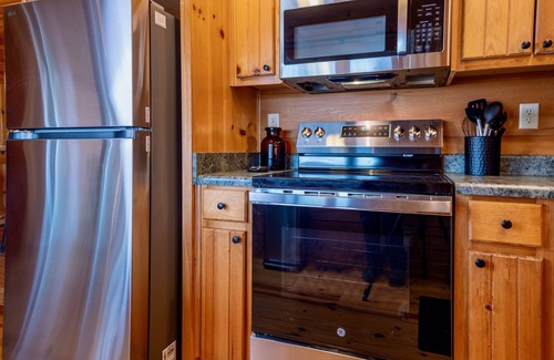 West Jefferson House | New! Hand-Stacked Log Cabin TH | Mountain Views | Short Walk to Downtown WJ