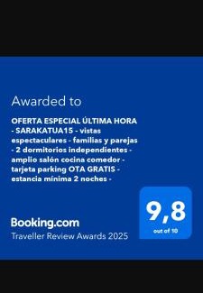 Zarautz Apartment | OFERTA ESPECIAL ÚLTIMA HORA - SARAKATUA15 - vistas espectaculares - familias y parejas - 2 dormitorios independientes - amplio salón cocina comedor - tarjeta parking OTA GRATIS - Julio y agosto estancia mínima 7 noches de domingo a domingo -