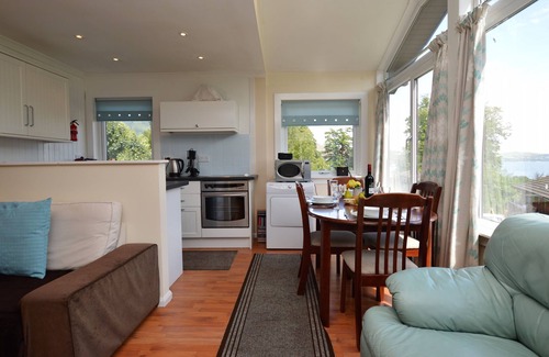 Kilmun Ski Chalet | Open plan lodge with stunning views, near Dunoon, sleeps 4, pet friendly