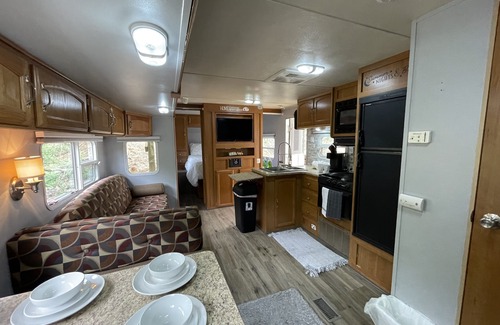 Jonesville House | Ramblin Rose Mountain Camping with Theater, Hot-Tub, Fire-Pit & Hiking Trails