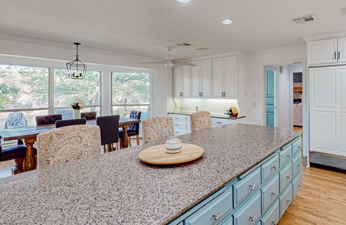 China Spring House | Remodeled riverfront home & guest house with firepit, grill, river views, patio