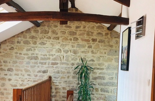 Auriat House | Renovated barn, Master bedroom, bedroom with 2 singles and mezzanine double bed
