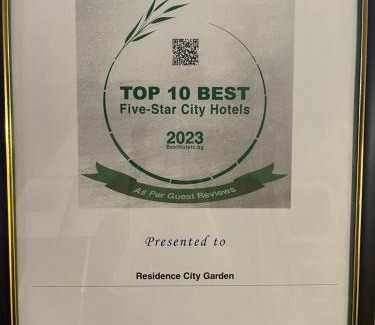 Plovdiv Center Hotel | Residence City Garden - Certificate of Excellence Top 10 BEST Five-Stars City Hotels for 2024 awarded by HTIF