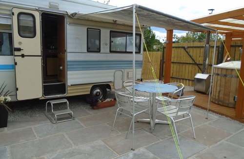 Ferrensby House | retro 70,s bedford camper with own hot tub , sauna and pool by reservation