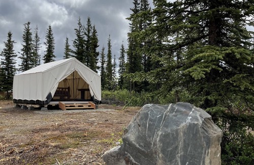 Glacier View RV Rental | Rustic Alaskan Wall Tent at Stump Creek B&B