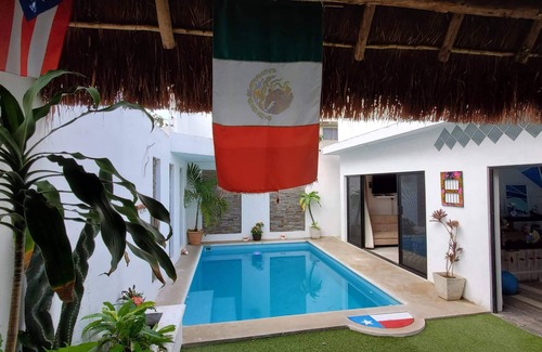 Cuzamil Villa | Studio Tortugas with outdoor pool, grill, palapa, mezzanine floor. Kids welcome