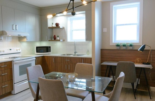 Rouyn-Noranda Apartment | Suite with cloesed bedroom and sofa bed in the city center (Le Court-toit)