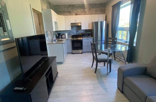 Rouyn-Noranda Apartment | Suite with closed bedroom and sofa bed near Plage Kiwanis (Le Convivial)
