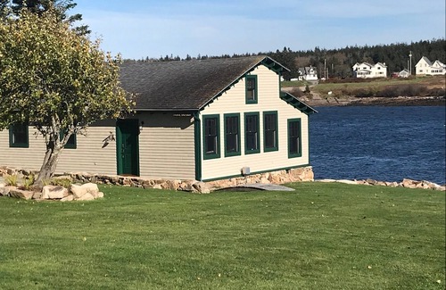 Winter Harbor Cottage | The Boathouse feet from the ocean, modern farmhouse décor with spectacular views