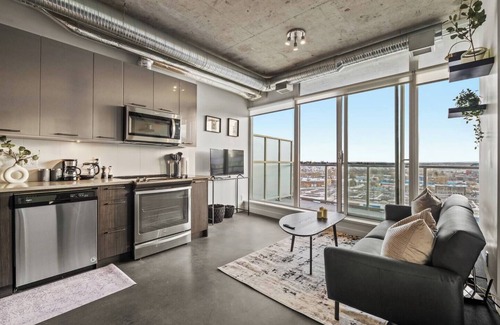 East Village Apartment | The Brixton - DT Views, by Bow River & Saddledome