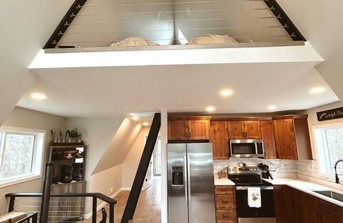 Flat Rock Cabin | The Coop: NEW A-frame w/Hot Tub + Fire Pit + Loft. Pet Friendly!