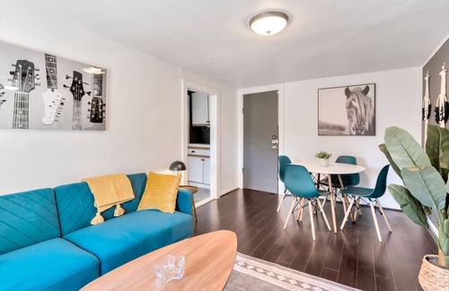 Berkley Apartment | This property offers a colorful and funky modern vibe with updated furniture and decorations
