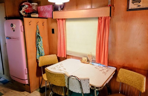 Riverton RV Rental | Travel back in time to the 1950s! Stay in the Pink lady from 1957!