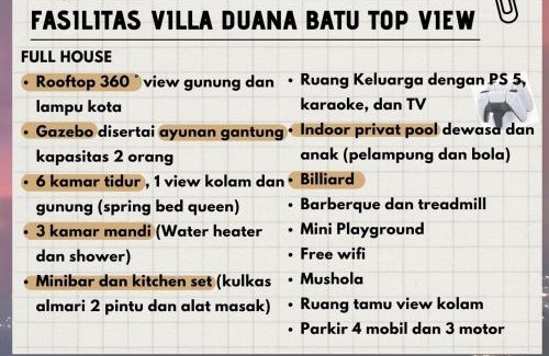 Sidomulyo Villa | VILLA DUANA BATU TOP VIEW with indoor privat pool, PS 5, billiard, and rooftop 360 mountain view