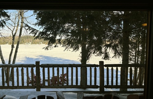 Saranac Lake Cabin | Waterfront Moose Cabin on Lake Colby, Saranac Lake, Deck overlooking Lake Colby